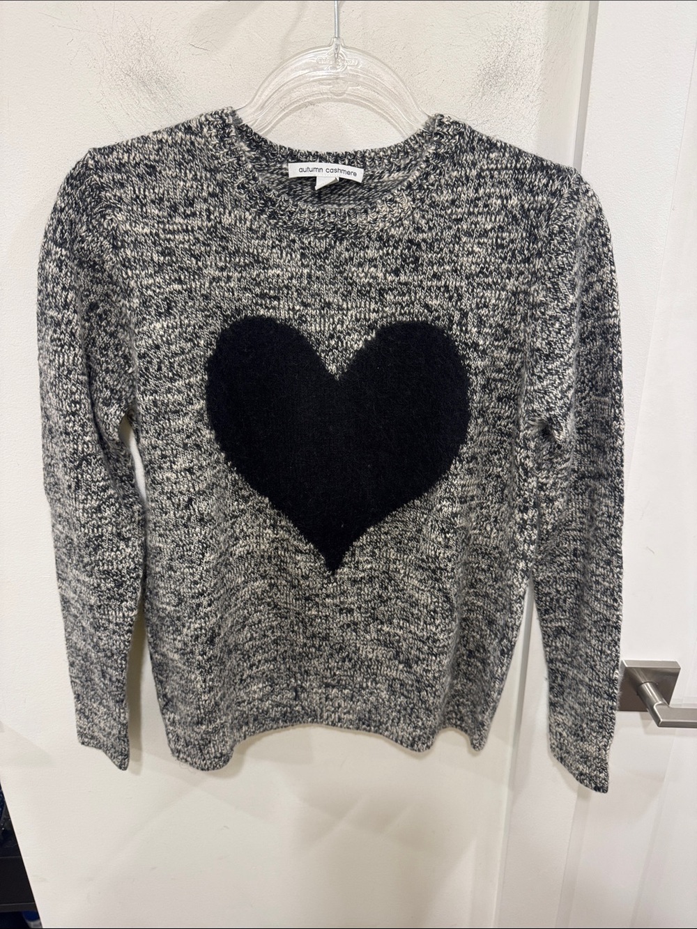 Autumn Cashmere Women's Navy & Gray Heart Crewneck Sweater